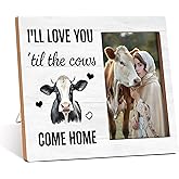 Cow Lovers Gifts Photo Frame, I'll Love You Till The Cows Come Home Wooden Picture Frame, Home Table Decor Supplies, Farmhouse Dairy Cow Picture Frame, Birthday Christmas Gifts For Cow Lovers -B15