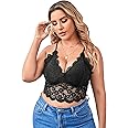SOLY HUX Women's Plus Size Sexy Floral Lace Scalloped Trim Wireless Bra Adjustable Strap V Neck Everyday Bralette