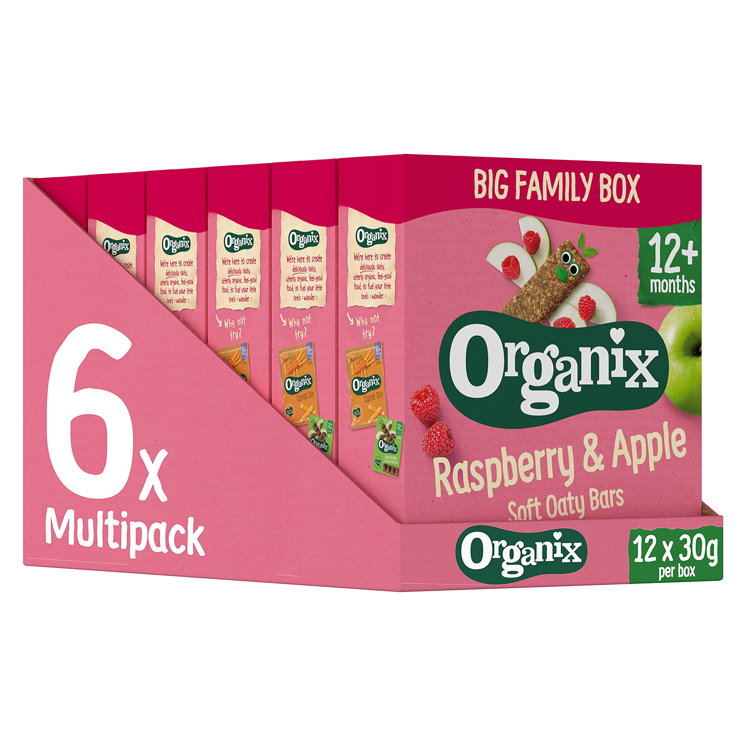 Organix Goodies Raspberry & Apple Soft Oaty Bars Big Family Box 12 x 30 g (Pack of 6, Total 72 bars)