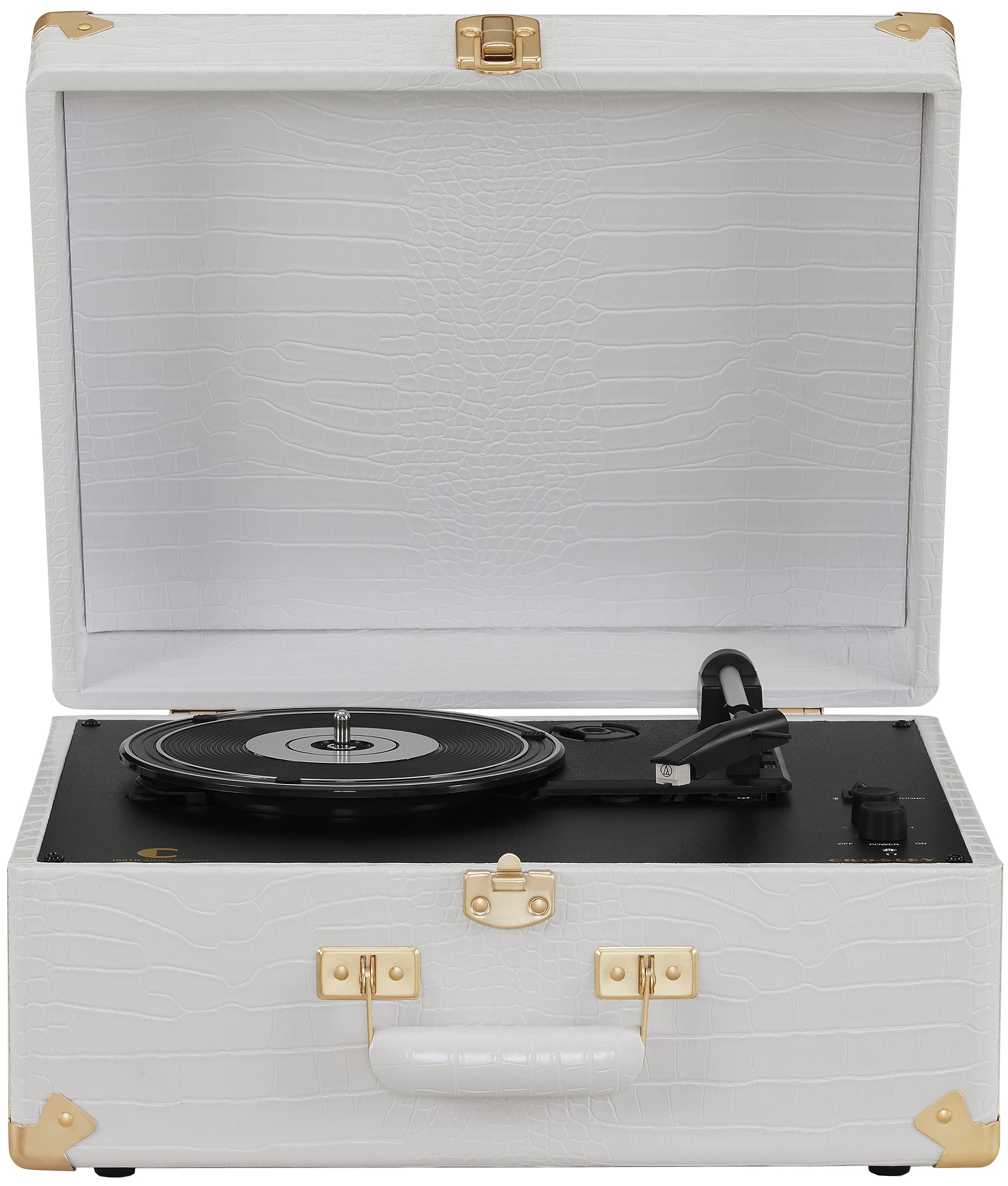 CR6253B-WC Anthology Vintage 3-Speed Bluetooth in/Out Suitcase Turntable, White Crocodile