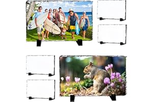 XIHEYOMI 11.49'' x7.48" 6 Pack Sublimation Slate Blanks,Heat Thermal Transfer Sheet Stone Photo Frame DIY Sublimation Blank with Display Holder for Desktop Souvenir Custom Design Work