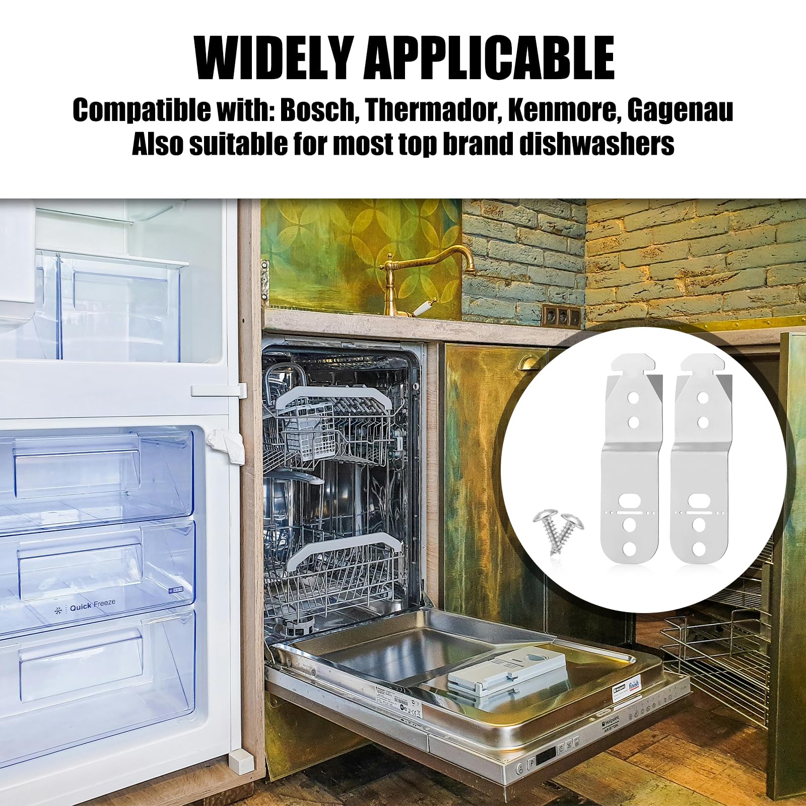 2pcs Dishwasher Mounting Bracket, 00619985 Stainless Steel Under Counter Dishwasher Mount Clips Parts Compatible with Thermador Gagenau & Most Top Brand Dishwashers