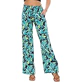 EXCHIC Women's Casual Wide Leg Floral Print Palazzo Lounge Pant Stretchy Boho Pants