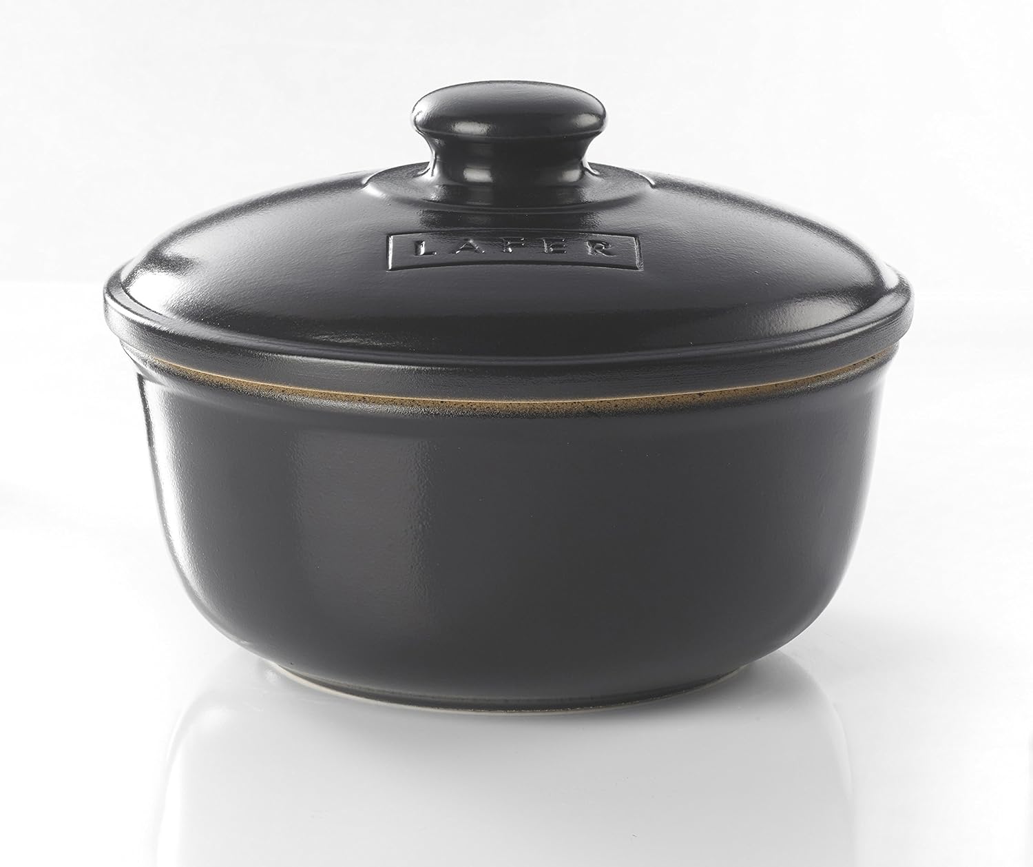 Romertopf 99043M Lafer Series, Dutch Oven, 1.5 Quarts Grill, BBQ Baking, Flame Safe Dish, Medium Cream, Black
