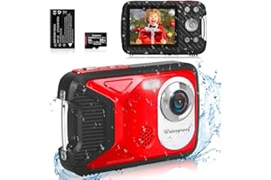 RAWIEMY Waterproof Digital Camera with 32GB Card HD 1080P 36MP Underwater Digital Camera for Kids Teens Students Boys Girls(Red)