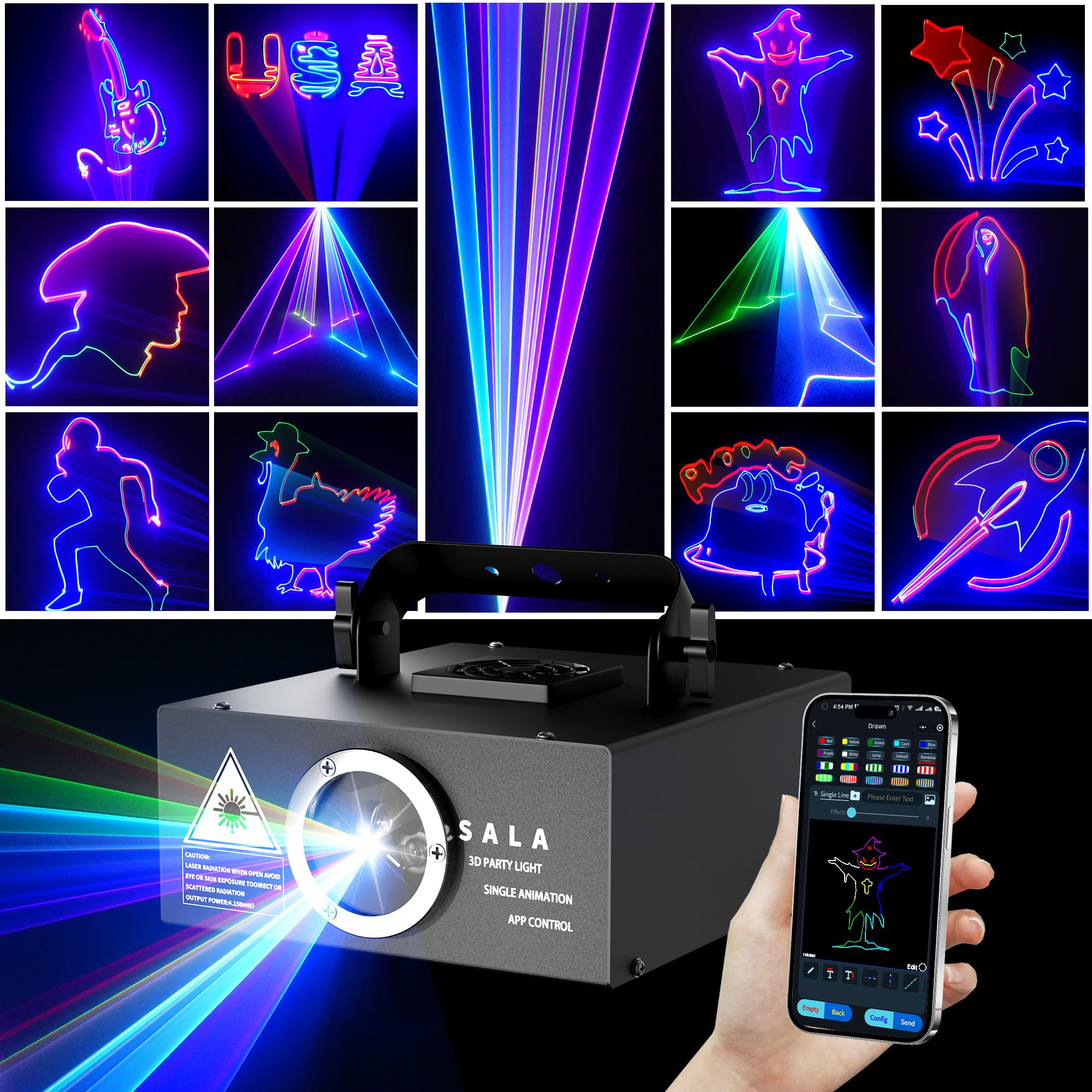 Photo 1 of DJ Laser Light with App Control, 3D Animation Laser Projector for Party, Supports Custom Drawings, Text Playback, Personalized Programming, Sound Activated Laser Machine for Stage, Disco, KTV, Bar