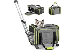 Cozyipet Pet Carrier with Wheels for Cat and Small Dog, Expandable Airline Approved Pet Carrier for Animal Under 15 lbs, Rolling Cats Puppy Carriers Travel Bag for Traveling and Camping