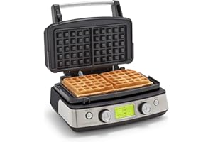 GreenPan Elite 2-Square Belgian & Classic Waffle Iron, Healthy Ceramic Nonstick Aluminum Dishwasher Safe Plates, Adjustable Shade/Crunch Controls, Wont Overflow, Easy Cleanup Breakfast, Black
