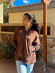 AlvaQ Womens Sweatshirts Button V Neck Fleece