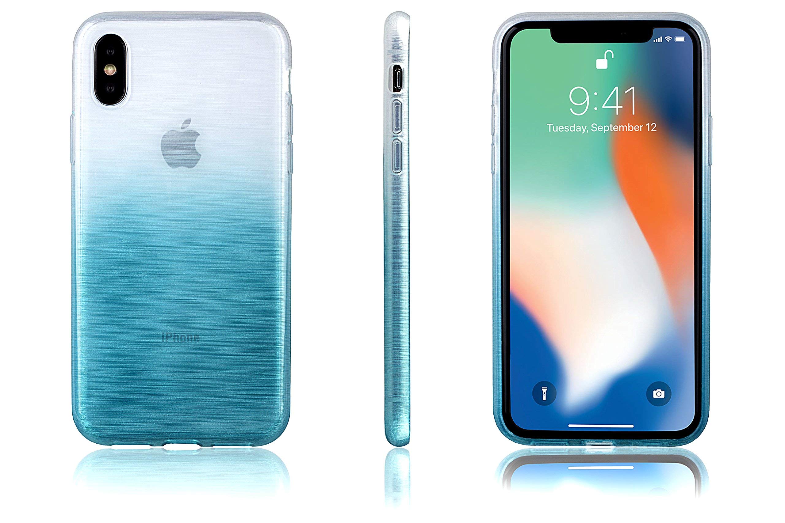 Xcessor Transition Color Flexible TPU Case for Apple iPhone X. With Gradient Silk Thread Texture.Transparent/Light Blue