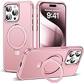 SKYLMW Compatible with iPhone 15 Pro Max Case with Invisible Magnetic O-Ring Stand Military-Grade Case for iPhone 15 ProMax 6.7" [Compatible with Mag-Safe][Great Grip Feeling], Rose Gold
