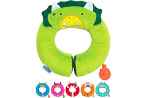 Trunki Kid's Travel Neck Pillow and Chin Rest | Support Sleepy Heads in The Car Seat, Plane, Bike or Pram | Yondi Small Dudley Dinosaur (Green)