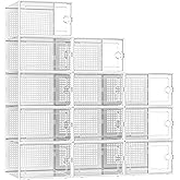 Kuject X-Large Shoe Storage Boxes Organizers Clear Plastic Stackable 12 Pack, Shoe Rack & Holder Substitute, Sneaker Containe