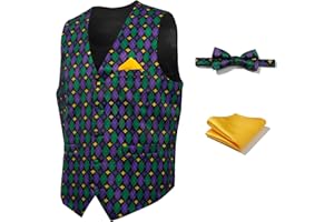 Giftdigger Mardi Gras Vest for Men,Mens Mardi Gras Costume,Men Mardi Gras Vest and Tie,Mardi Gras Outfit for Men