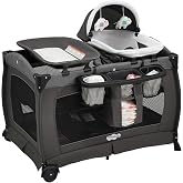 Pamo Babe Pack and Play 4-in-1 Baby Playard with Bassinet &amp; Changing Table, Foldable Portable Playpen with Mattress, Travel Crib for Newborn to Toddler 0-36M-Black
