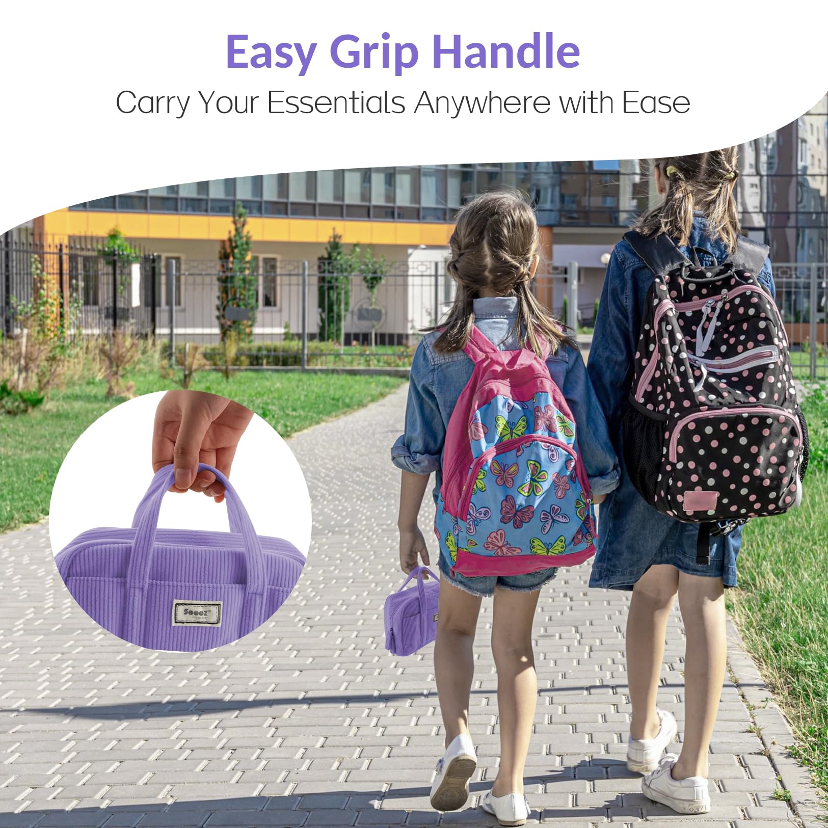 Sooez Large Pencil Case Pouch, Extra Big Pencil Bag with 5 Compartments, Pen Bag Wide Opening, Soft Corduroy Pencil Pouch Organizer with Zipper, Cute Aesthetic School Supplies for Teen Girls-Purple