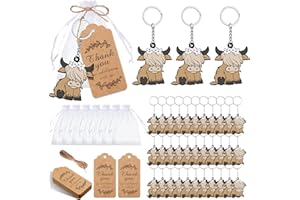Kigeli 36 Sets Highland Cow Party Favors Baby Shower Keychains with Organza Bags Thank You Tags Cow Exchange Gifts for Gender Reveal Rewards Party Supplies(Cute)