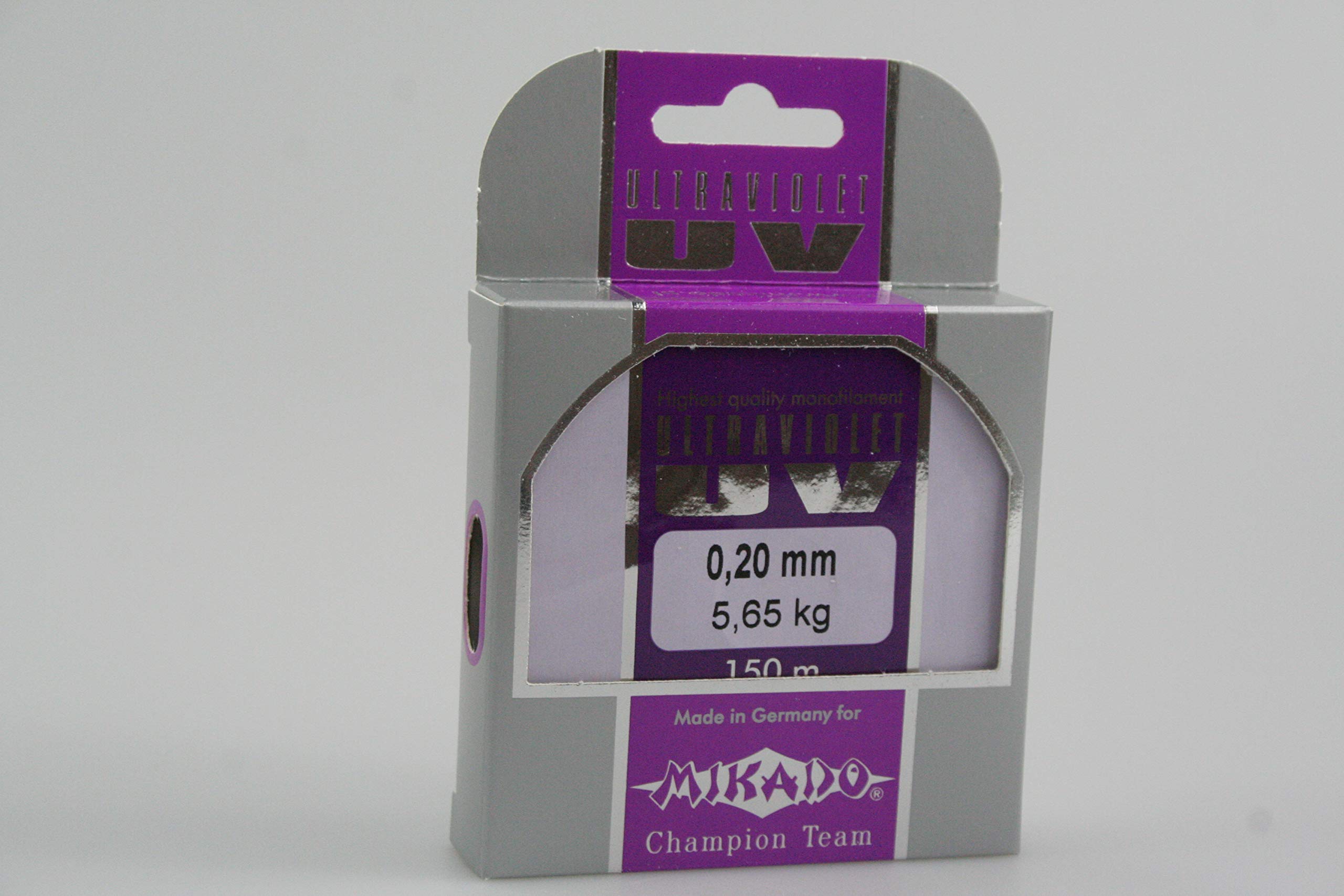 150 m "Mikado Ultraviolet" high performance competition fishing line available from 0.06 to 0.40 mm diameter (diameter 0.20 mm / load capacity 5.65 kg).