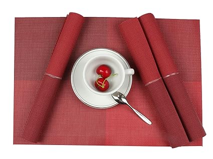 PVC Platzsets Famibay Abwaschbar Rutschfest Stoff Tischsets 4er Set Rot Plastik Platzdecken
