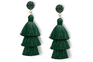 Me&Hz Colorful Layered Tassel Earrings Bohemian Dangle Drop Tiered Tassel Druzy Stud Earrings Women Gifts