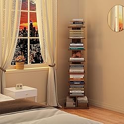 TUTOTAK Narrow Bookshelf, 8-Tier Bookcase, Spine