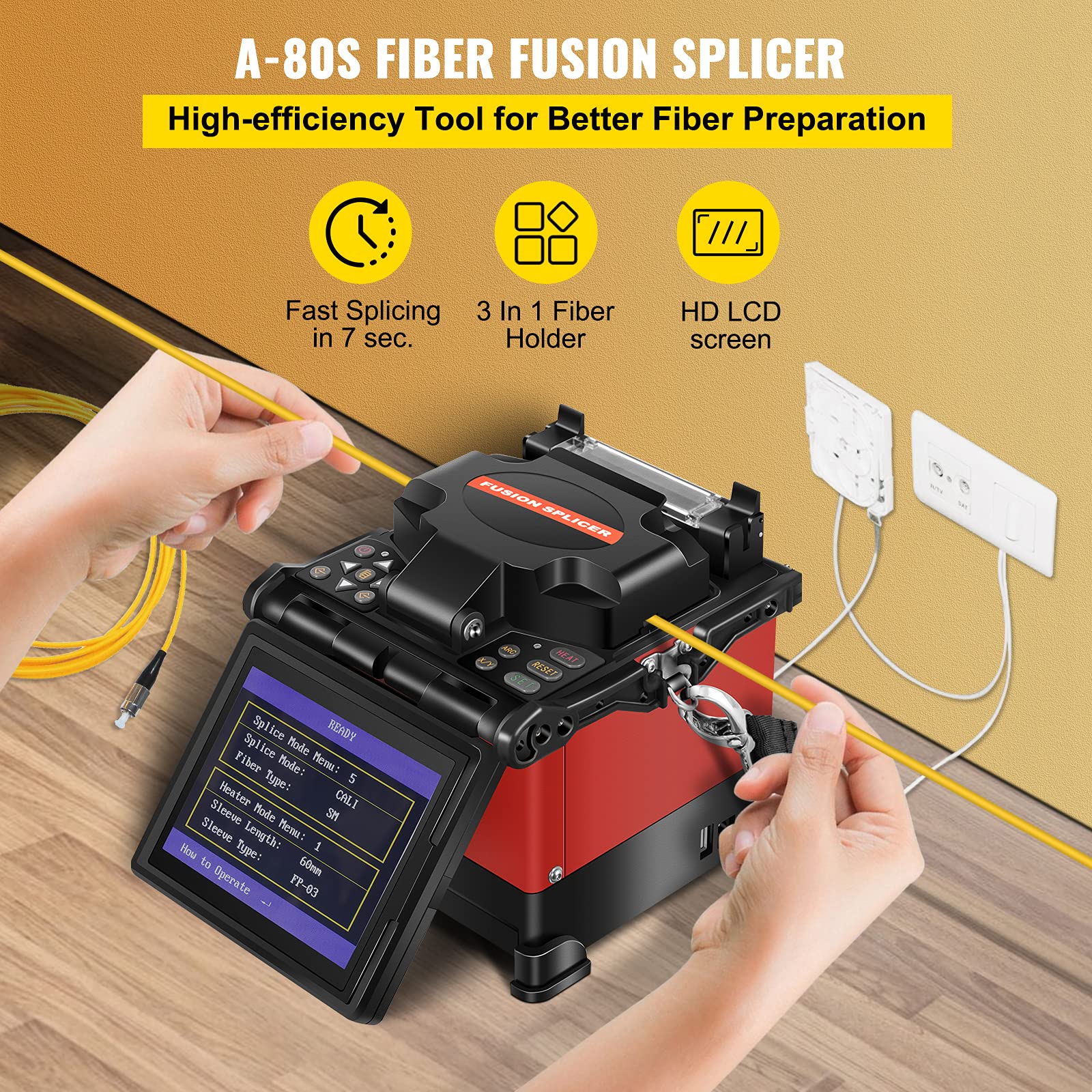 VEVOR Fiber Fusion Splicer Automatic Focus A-80S