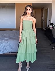 ZESICA Women‘s Summer Boho Strapless Maxi Dress