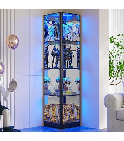 HR723 希少　バロッサバレンティ　hexagon 全面ガラスキュリオケース Amazon.com - BOWERY HILL Hexagonal Glass Curio Cabinet, Black and