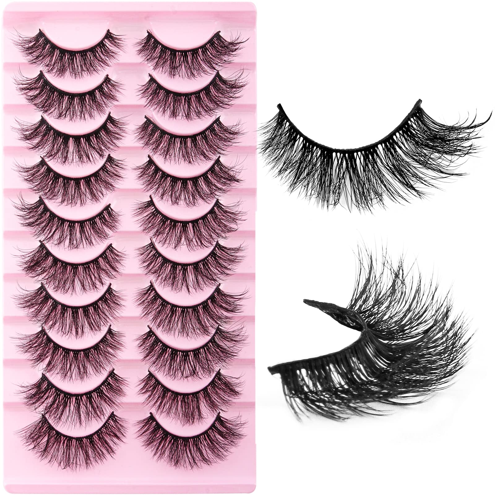 False Eyelashes Cat Eye Lashes Natural Fluffy Wispy Russian Strip Lashes 8D Faux Mink Volume Fox Eye Lashes Handmade Thick Soft Long Dramatic Fake Eyelashes 10 Pairs (HLY02)