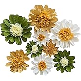 Mybbshower Crepe Paper Flower for Wall Decor Girls Birthday Party Backdrop Baby Shower Nursery Room Decoration Pack of 9 (Gold White Green)