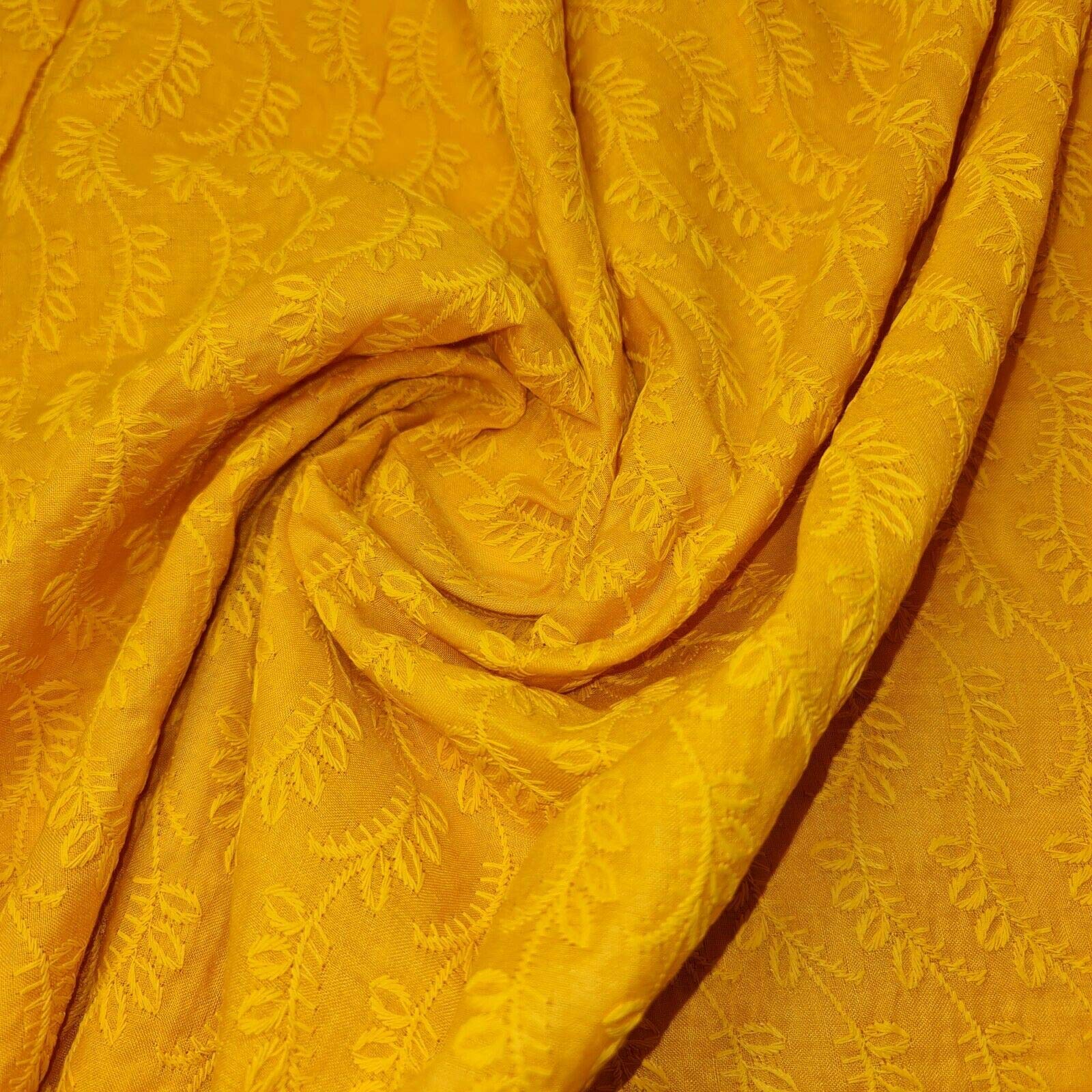 Cotton Lawn Broderie Anglaise Yellow Embroidery Dress Craft Fabric 44" (Design 8)