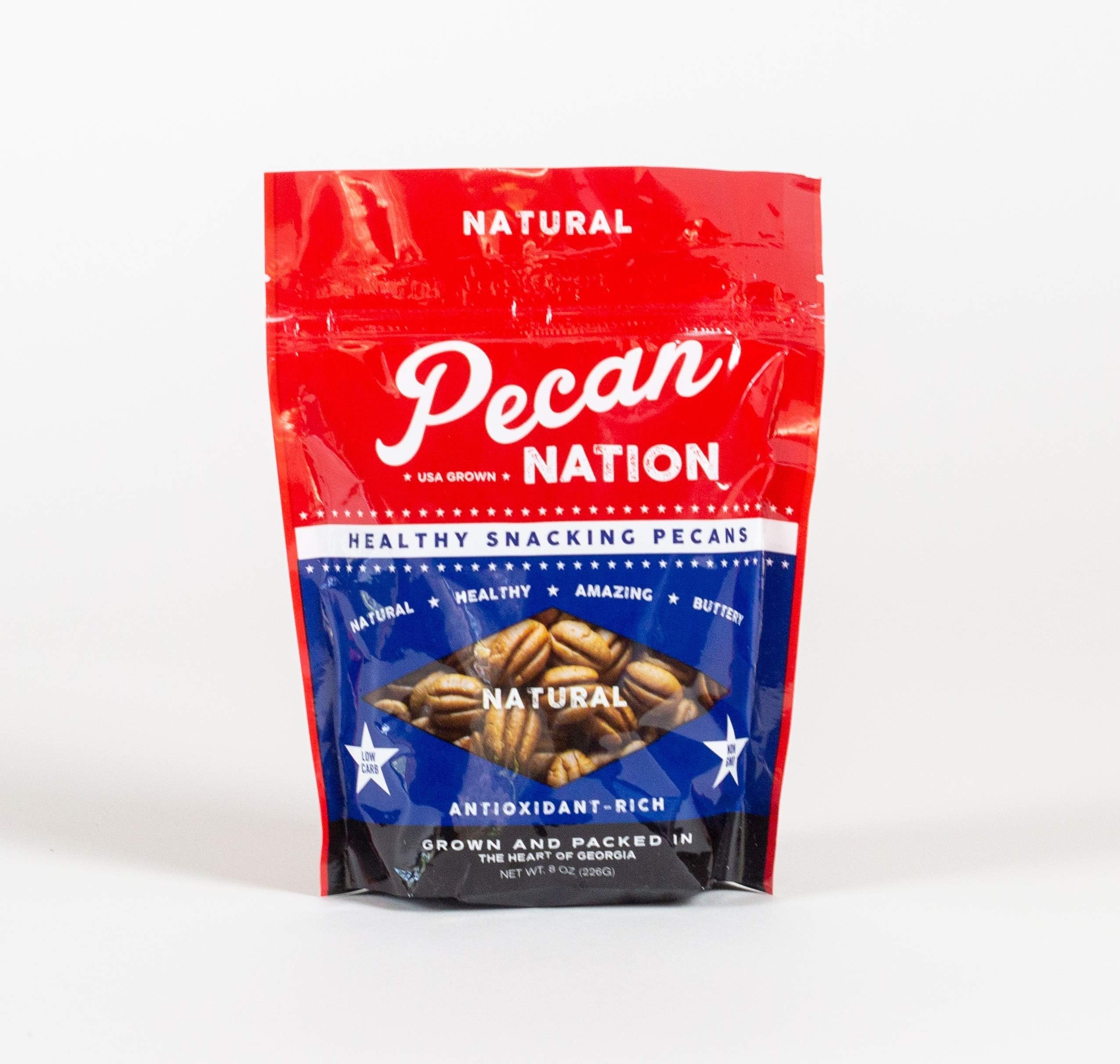 Pecan Nation All Natural Unsalted Pecan Halves 8 oz., No preservatives, Antioxidant-Rich, Low Carb, Healthy Nut Snack for Adults and Kids