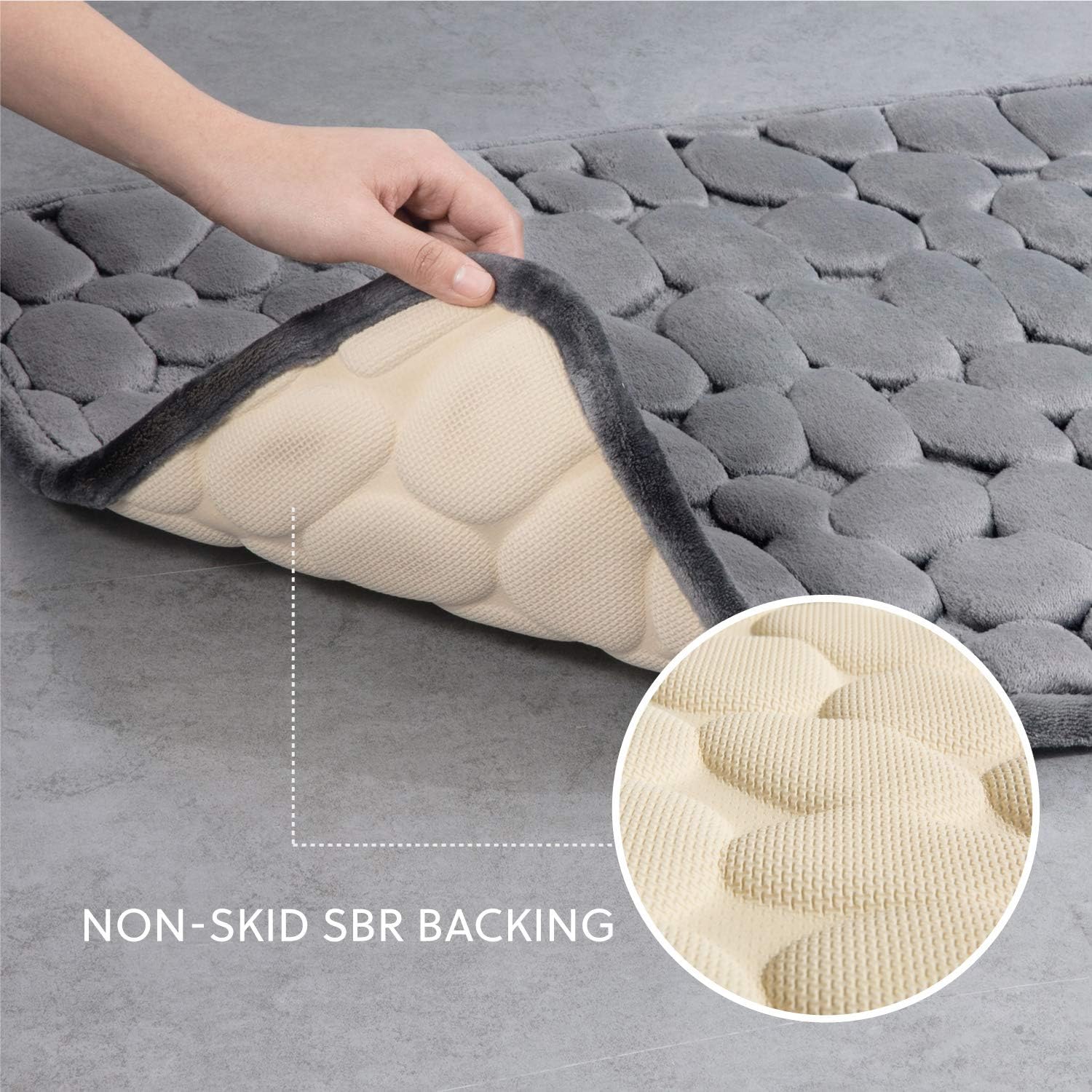 Bedsure Memory Foam Bath Mat Non Slip Bathroom Rugs Absorbent Grey Bath Mats for Bathroom 17x24 Inches Cobblestone Machine Washable Bath Rugs: Home & Kitchen