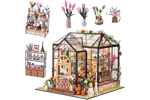 OZJAY DIY Miniature House Kit, Mini House Building Kit with LED, DIY Wooden Dollhouse Miniature Kit for Adults Teen, Wooden Crafts Lovely Dollhouse Kit, Jenny Greenhouse