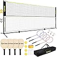 TYRSEN Portable Pickleball Badminton Net Set, 17FT Adjustable Heights All-in-One Net w/4 Pickleball Paddles 4 Badminton Rackets, Freestanding Pickleball Badminton Net for Backyard Driveway