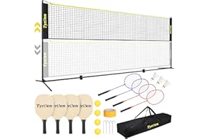 TYRSEN Portable Pickleball Badminton Net Set, 17FT Adjustable Heights All-in-One Net w/4 Pickleball Paddles 4 Badminton Rackets, Freestanding Pickleball Badminton Net for Backyard Driveway