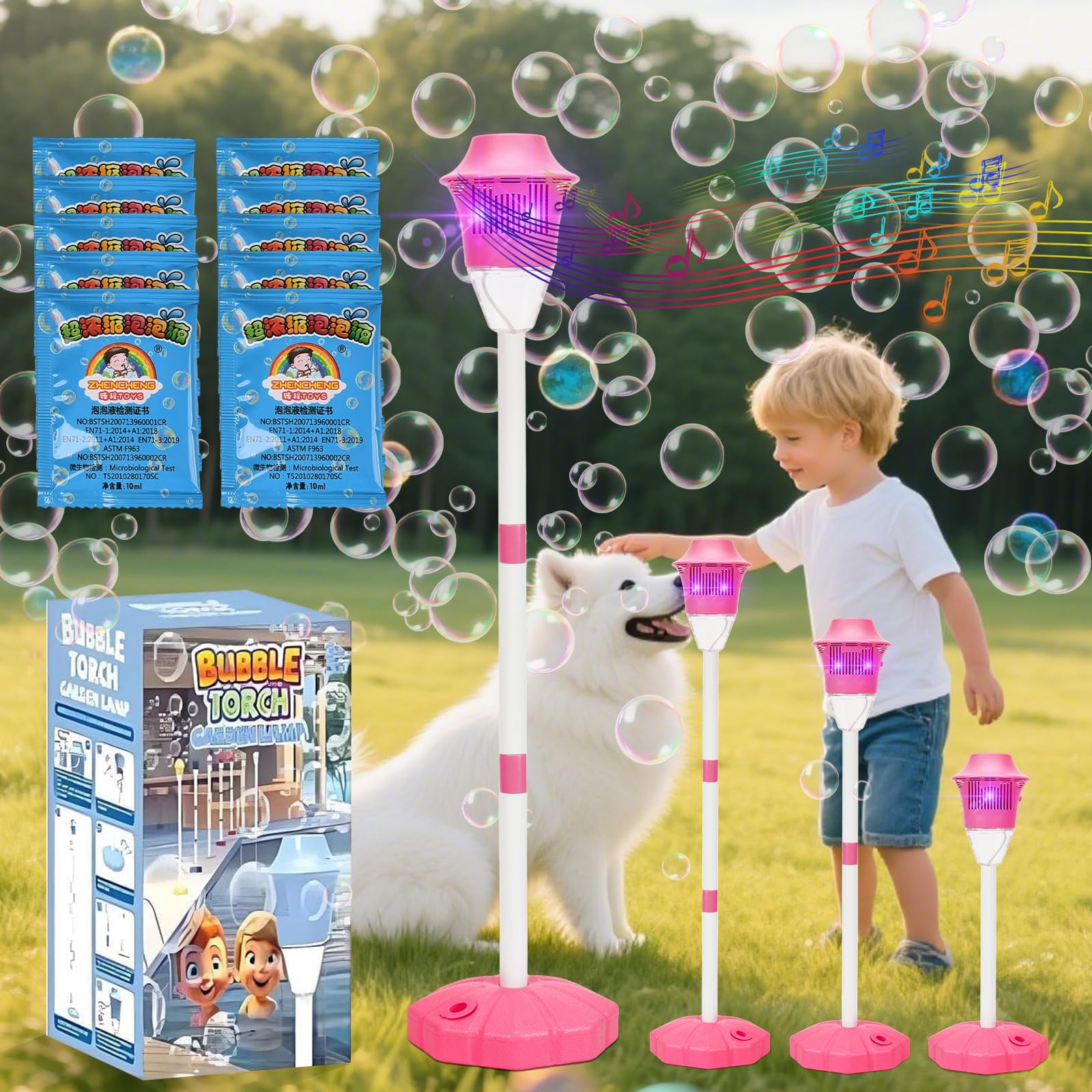 Photo 1 of Tiki Torch Bubble Machine Maker Stand, Adjustable Height Magical Bubble Torch Garden Lamp Rechargeable Automatic Endless Bubble Fun for All