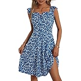 HUHOT Summer Sun Dresses for Women 2025 Adjustable Square Neck Sleeveless Midi Floral Graduation Beach Casaul Sundresses