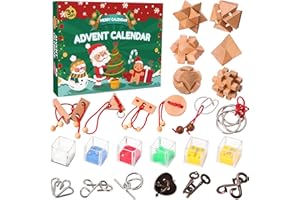 KIDDELO Advent Calendar for Kids 2025 Brain Teaser & Adults Christmas Countdown Calendar, 24 Days of Funny Metal Puzzle Ring & Wooden Toy Games & Mini Fidget Puzzle Box Xmas Gifts for Mind IQ Logic Challenge