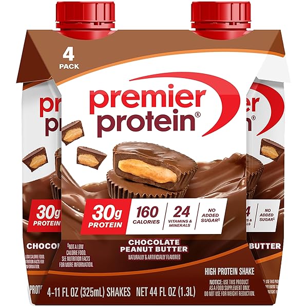 PREMIER PROTEIN SHAKE, CHOCOLATE PEANUT BUTTER, 30G PROTEIN, NO ADDED SUGAR, 24 VITAMINS & MINERALS TO SUPPORT IMMUNE HEALTH, 11 FL OZ, 4 PACK (PACKAGING MAY VARY)