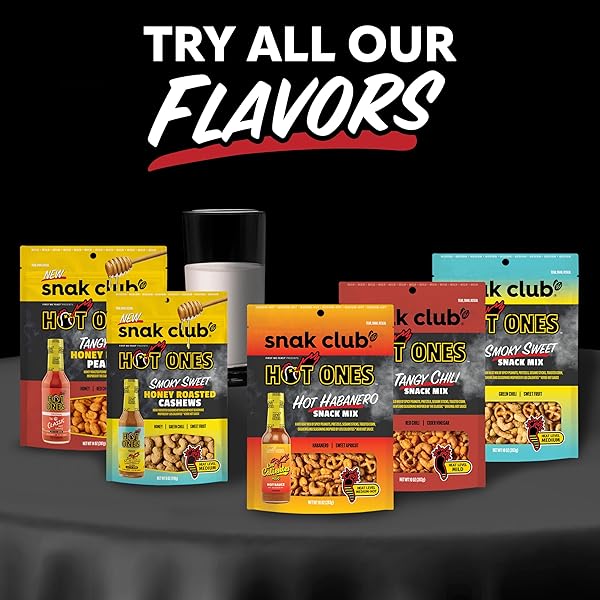 SNAK CLUB X HOT ONES HONEY ROASTED CASHEWS, SMOKY SWEET, SPICY NUTS, INSPIRED BY HOT ONES, VEGAN SNACK, 6 OZ RESEALABLE BAG