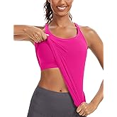 MathCat Seamless Workout Tank Tops for Women with Built in Bra, Ribbed Racerback Athletic Yoga Camisole