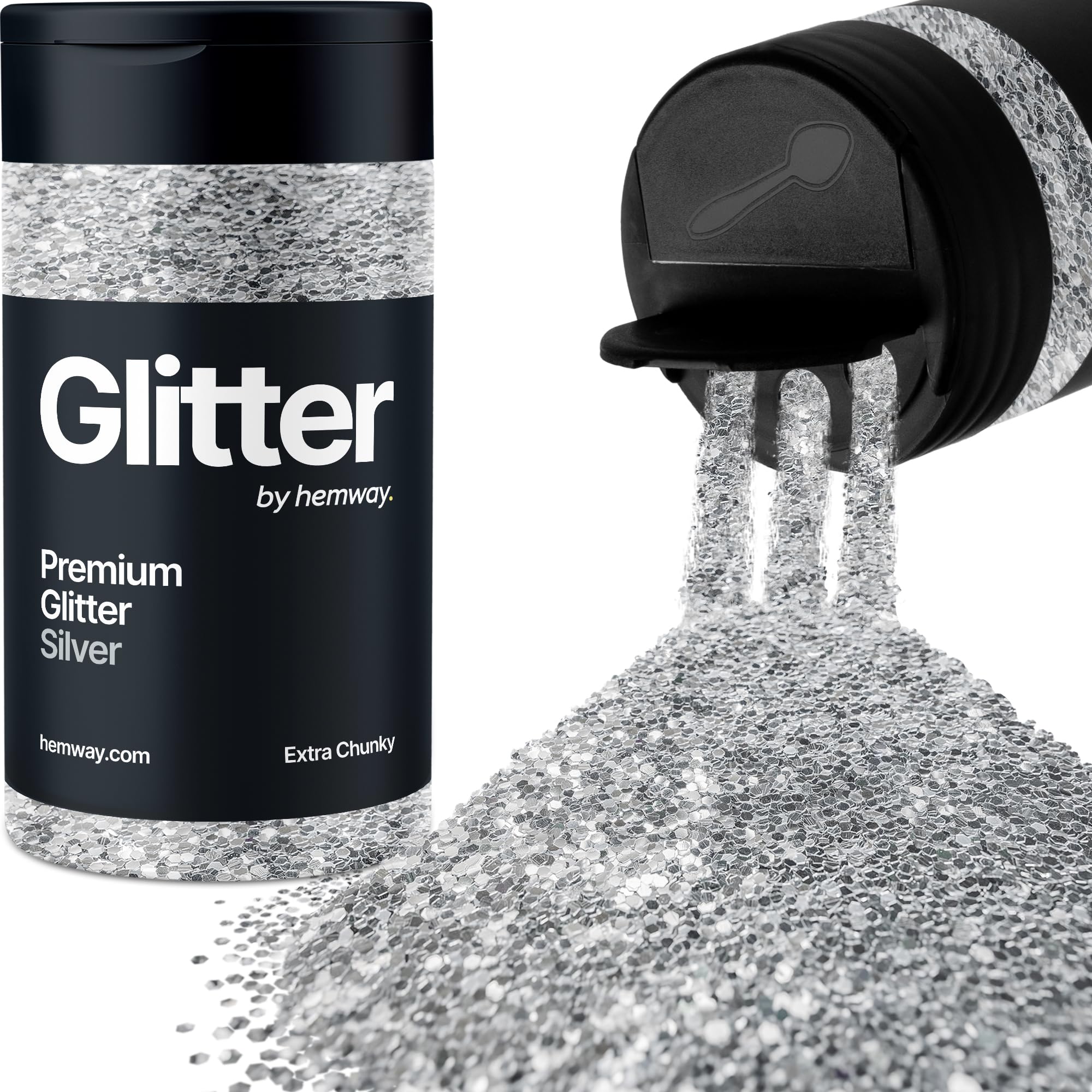 Silver Glitter Shaker, 130g Extra Chunky Glitter, Crafts 1/24" Metallic Flake Silver Sequins, Resin & Epoxy Crafts, Decorating, Halloween, Christmas Nail, Face, Hemway