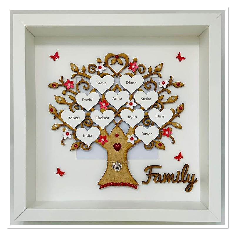 Personalised Large Family Tree 3D Box Picture Frame Red Up To 23 Names Amazon.co.uk Handmade
