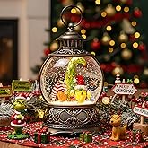 Christmas Snow Globe Lighted Gnomes Santa Elf Whimsical Christmas Tree Scene, Musical Snow Water Lantern Swirling Glittering Home Decoration and Gift, Battery Operated or USB Powered