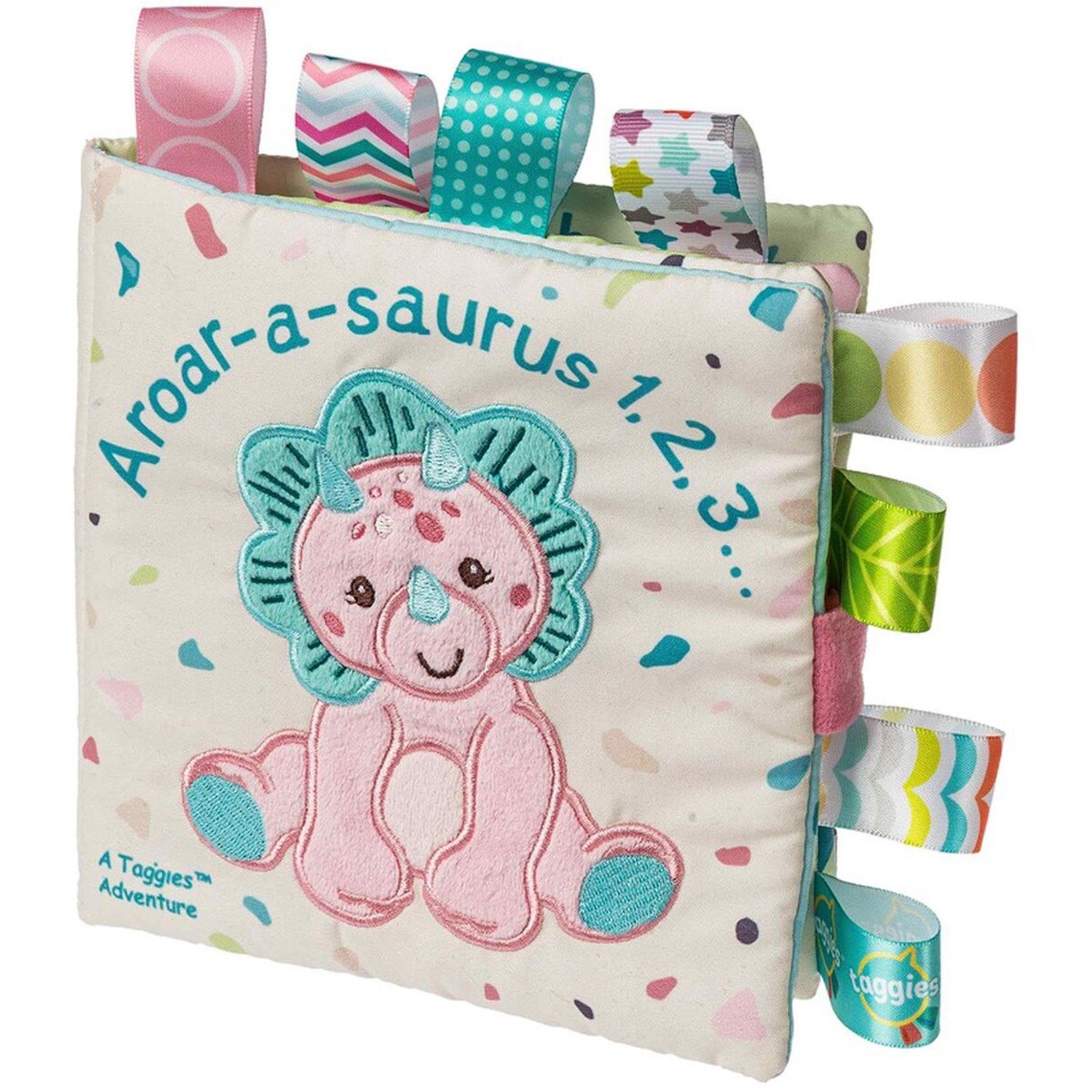 Mary Meyer Taggies Soft Cloth Book with Crinkle Paper & Squeaker, 15.24 cm x 15.24 cm, Aroar-a-Saurus