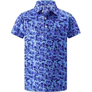 Lenygose Boys Polo Shirt Short Sleeve Camo Print UPF 50+ Dry Fit 5-14Y | Moisture wicking,Quick dry,Stretch fabric,Camo print