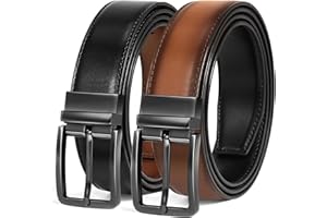 DENGFENGZHE Men's Belt Reversible Belt Men 1 Piece - 1 3/8" Leather Dress Belt - Trim to Fit for Elegant Style