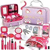 Woumserta Girl Gift Pretend Makeup for Toddlers 3-5 4-6, Fake Makeup Set with Cat Commetic Case, Play Makeup for Kids Age 3 4 5 Year Old, Toddler Make Up Kit for Little Girls Birthday
