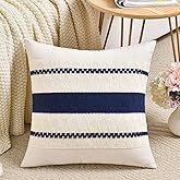 Fancy Homi Set of 1 Navy Blue Decorative Throw Pillow Covers 20x20 Inch for Couch Bed Sofa Living Room Office, Aesthetic Modern Organic Farmhouse Home Decor, Soft Cotton Woven Textured Cushion Case